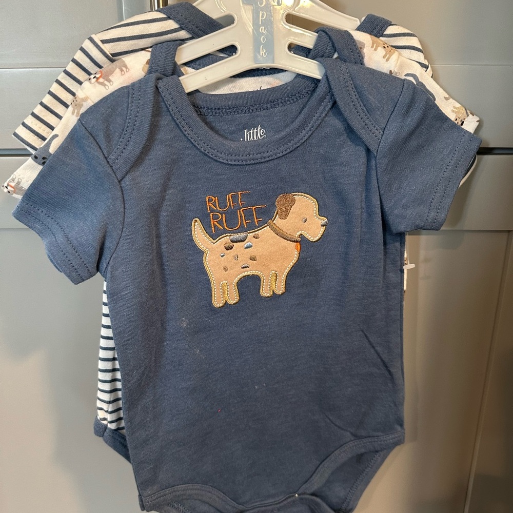 3pcs Blues Baby Onesies with Dog Designs